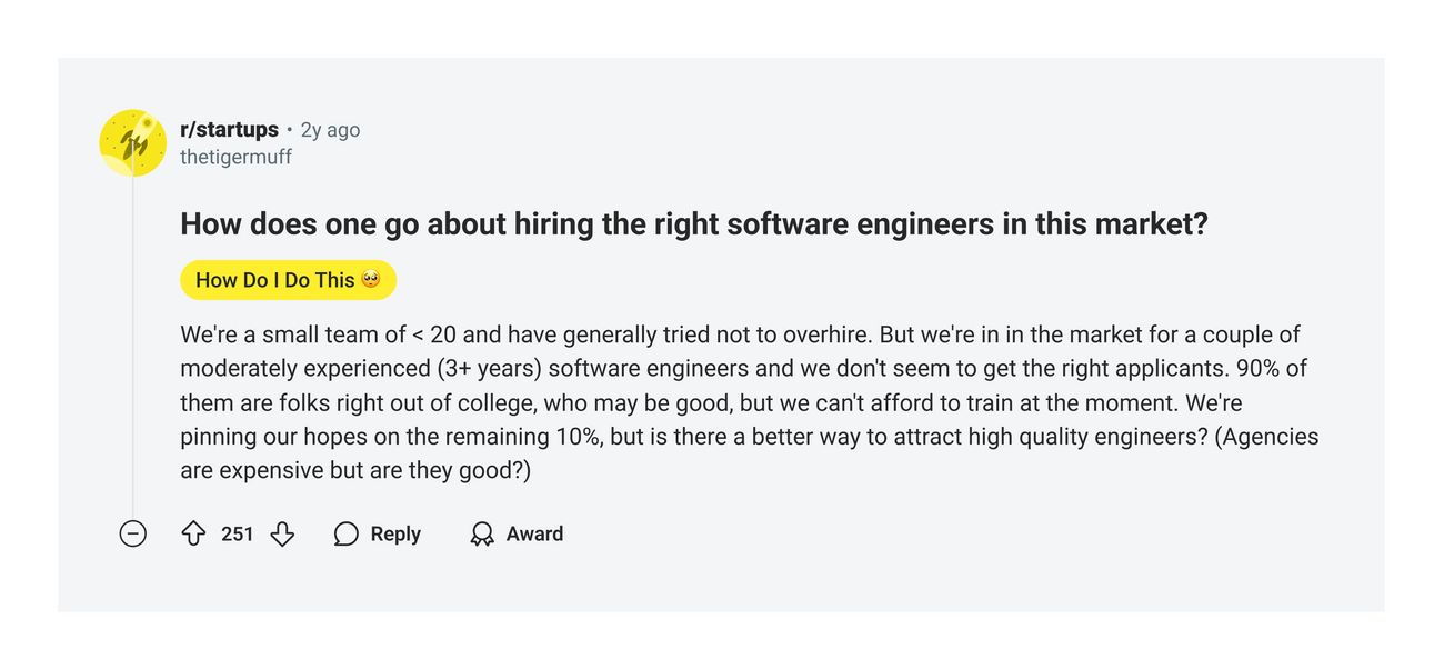 Reddit thread on how to hire software engineers