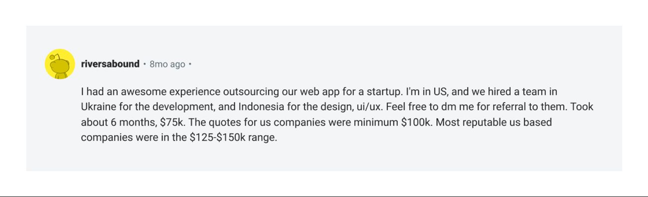 Reddit comment on outsourcing Ukrainian developers