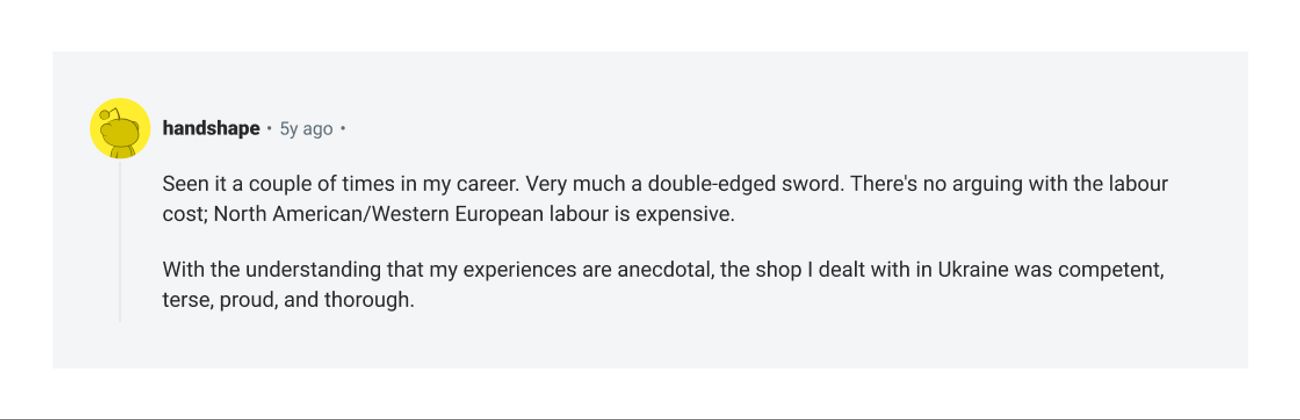 Reddit comment on outsourcing to Ukraine