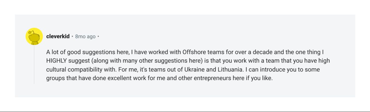 Reddit comment on working with companies in Ukraine