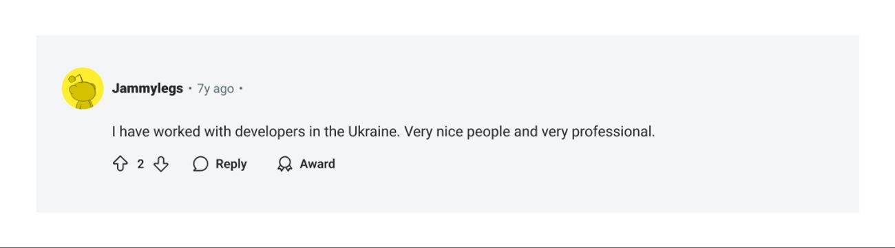 Reddit comment on hiring Ukrainian developers