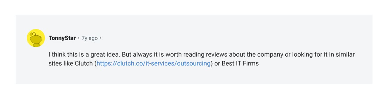 Reddit recommendation for finding the outsourcing development company